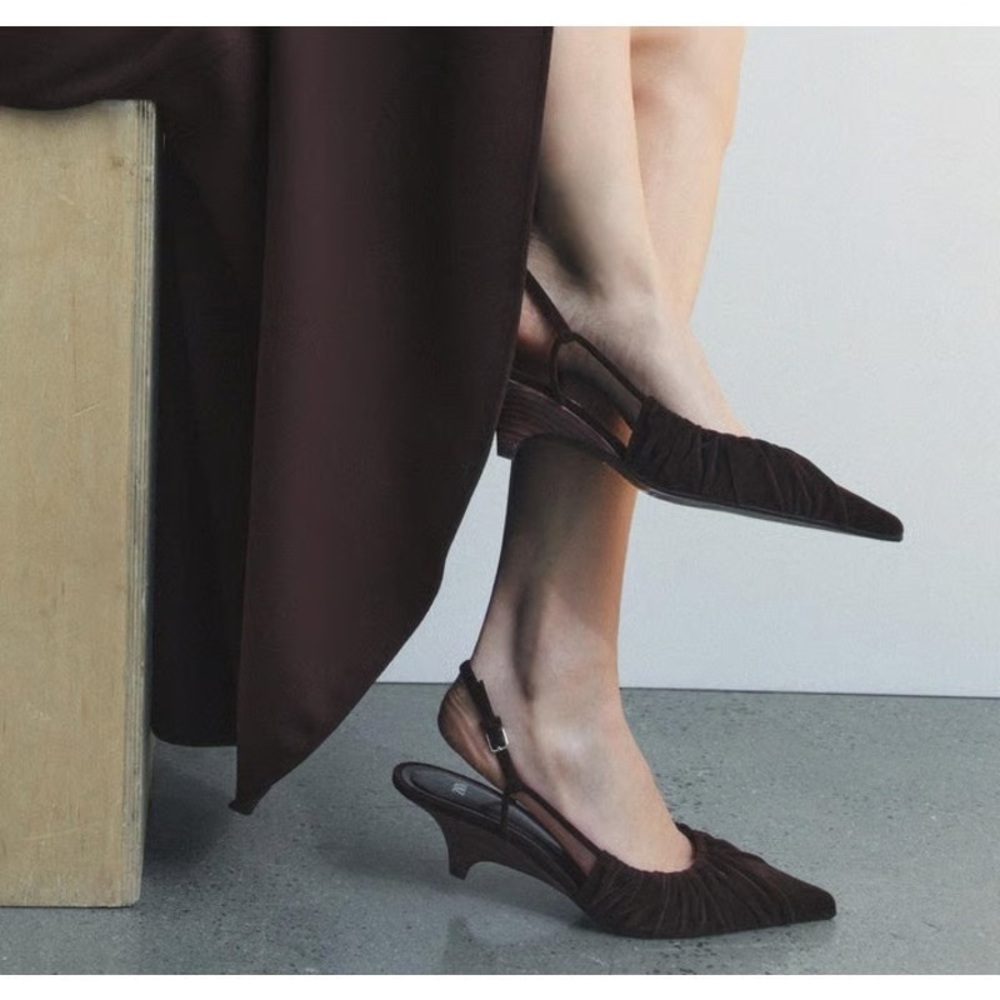 Zara Gathered Velvet Effect Slingback’s